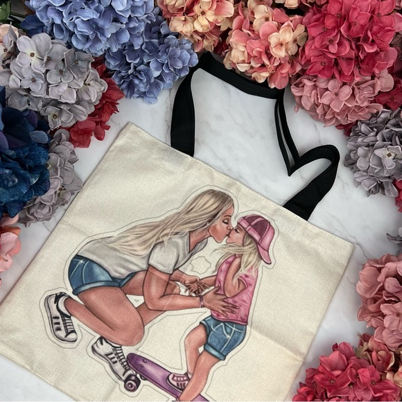 Eco-Friendly Cool Mom with Tom-Boy Skater Daughter Folding Tote Bag - Picture 4 of 14